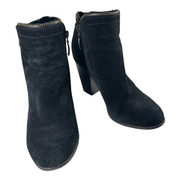 LIMELIGHT! BLACK GENUINE SUEDE LEATHER CHUNKY HEEL 2 ZIPPER ANKLE BOOTS! SZ 9M - Picture 2 of 10